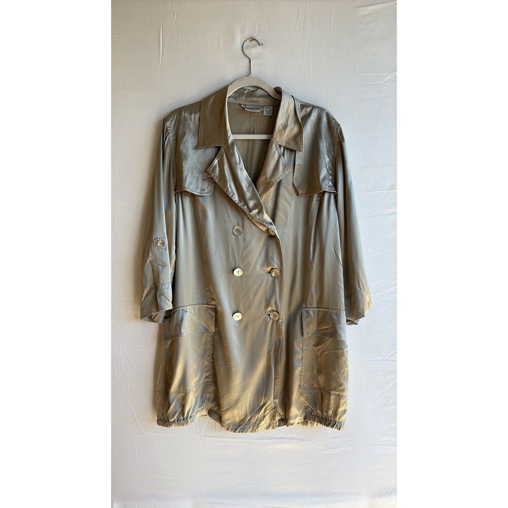 Chico's 100% Silk Double-Breasted Champagne Trench Jacket